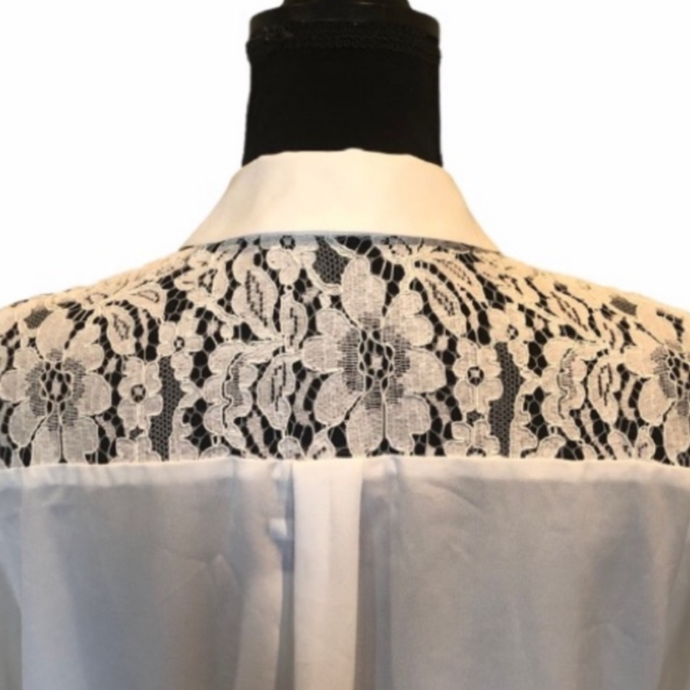 NWT Karl Lagerfeld white lace accent v neck pullover blouse 3/4 sleeve top small - Picture 5 of 8